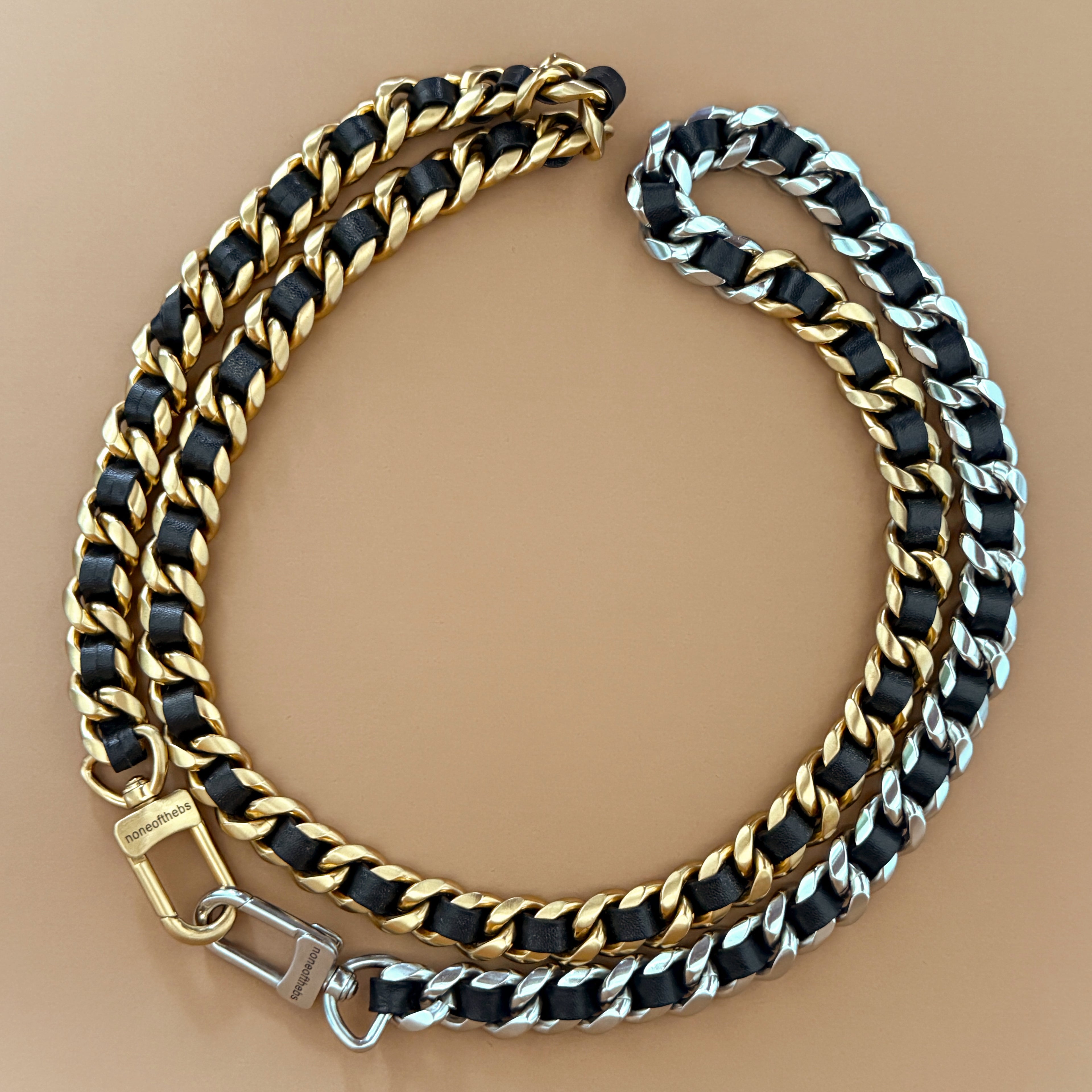 Tress two tone woven leather crossbody bag strap in neutral colors