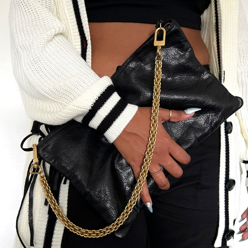 Veil matte gold leather shoulder strap with subtle metallic finish